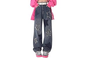 Hello Kitty Jeans: Star Patchwork Y2K High-Waisted Straight Leg Baggies