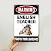Funny English Teacher Gifts - Warning Watch Your Language Metal Tin Sign - Vintage Grammar Police Classroom Decor - Cute Owl Wall Art for ELA Reading Room, School Office, Library (8" x 12")