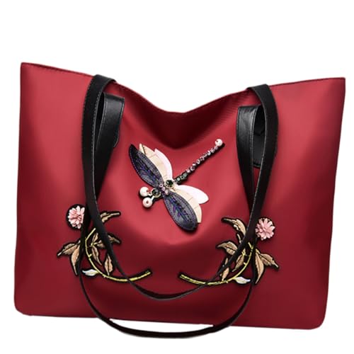 Sacs à main fourre-tout femme rouge en tissu résistant à double anse