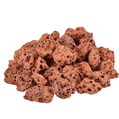 Mr. Fireglass 10 Pounds Red Natural Lava Rock for Indoor Outdoor Gas Fire Pits Fireplaces | Volcanic Lava Stones for Decorating Garden Landscaping, Potted Plants, 0.3