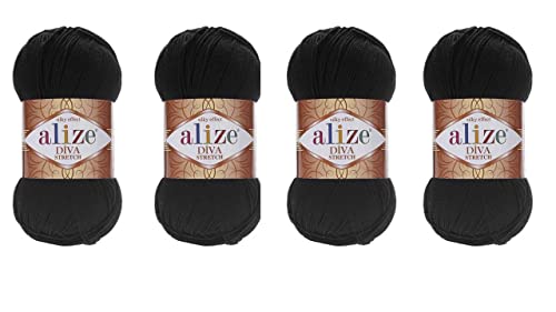 4 Balls Hand Knitting Yarn 92% Microfiber Acrylic 8% Pbt Elastic Yarn Alize Diva Stretch Bikini Crochet Art Lace Craft Lot of 4 skeins 400gr 1532yds (60)