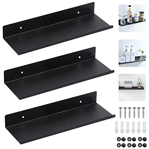 SCHYIDA 3 PCS Tablettes Flottantes en Space Aluminum, 30 cm Étagère Murale Noire Étagère de Douche Murale Rectangulaire Étagères Flottantes avec Vis pour Salon, Chambre, Salle de Bain, Cuisine