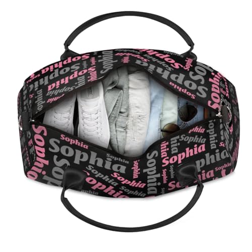 TropicalLife Personalized Duffel Bag Custom Name Sport Gym Bag Duffle Dance Bag Weekender Bags for Women Black Pink Gray4