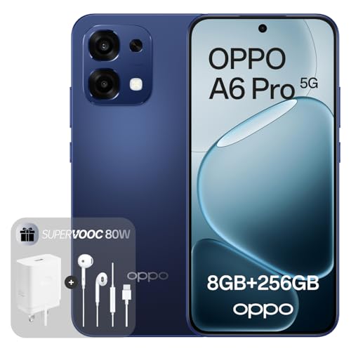OPPO A6 Pro 5G 8+256GB, AI Android Unlocked Smartphone, 6.57" 120Hz AMOLED Display, 50+16MP AI Camera, 6500mAh Battery, IP69 Water Resistance, 80W Flash Charge, Stellar Black (Include Wired Earphones)