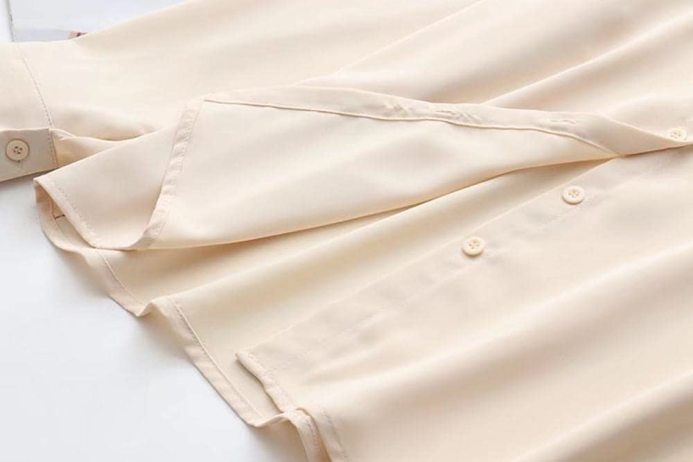 Chemisier Femme,Femmes Beige Court en Mousseline De Soie Revers À Volants Bouton De Cravate Doux Mignon À Manches Longues Printemps Été Chemisiers Élégant Tunique Décontracté Élégant Hauts