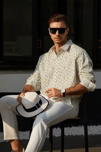 Men's Floral Dress Button Down Shirt Mens Long Sleeve Casual Cotton Shirt3