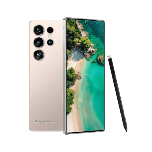 Smartphone B25Ultra de 7,3 pulgadas, 8 GB de RAM + 256 GB de ROM, compatible con tarjetas MicroSD de hasta 128 GB, doble SIM, 5G, Android 14, cámara dual, desbloqueo por huella dactilar, color dorado