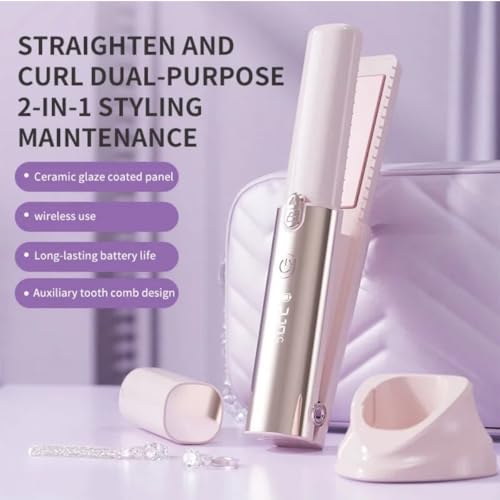 Plancha y rizadora de cabello 2 en 1 inalámbrica y portátil miniatura 2