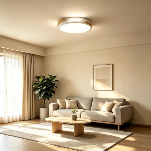 Image of Modern LED Ceiling Light, Wood Dimmable Flush Mount Ceiling Light Fixture