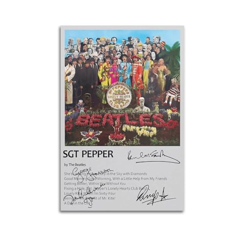 The Beatles - Portada de álbum de música firmada limitada, póster de música pop hip hop, cantante de rap y estrella, lienzo estético para decoración de dormitorio de niñas y niños, adolescentes, 30 x