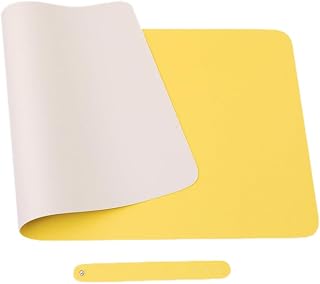 Alfombrilla de escritorio de piel sintética, alfombrilla de ratón multifuncional, impermeable, antideslizante para oficina y hogar, color amarillo y blanco crema, 120 x 60 cm