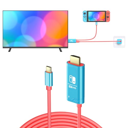 JEMDO USB C to HDMI Dock Cable with PD100W Charging Port, Portable Switch to TV Connector Adapter for Nintendo Switch NS/OLED Screen Mirroring, 4K@30Hz, 1.2m(3.93 ft), Pink