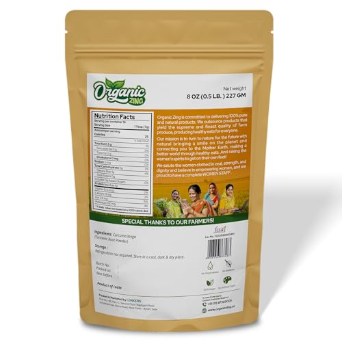 ORGANIC ZING Turmeric Powder | Pure and Natural Turmeric Powder | Rich in Antioxidants and Vitamin B6 | Immunity Booster Packed and Produced in India - 227gm Pack of 1