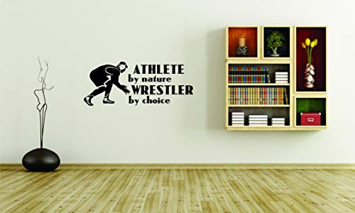 Vinyl Wall Decal Sticker : Athlete by Nature Wrestler by Choice Wrestling Logo Icon Teen Boys Self Defense Fighting Bedroom Sports Sport Fighting UFC Competitive Strong Teens Picture Art Size : 8x20