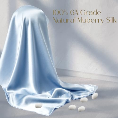 ZIMASILK 100% Pure Mulberry Silk Pillowcase for Hair and Skin Health,Soft and Smooth,Both Sides Premium Grade 6A Silk,600 Thread Count,with Hidden Zipper,1pc(Toddler 13''x18'',Light Blue)