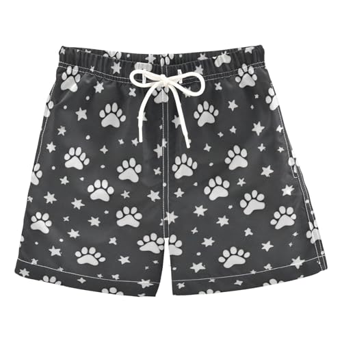 FLildon Paws and Stars Little Boys Swim Trunks with Mesh Lining Quick Dry Beach Board Shorts, 3T
