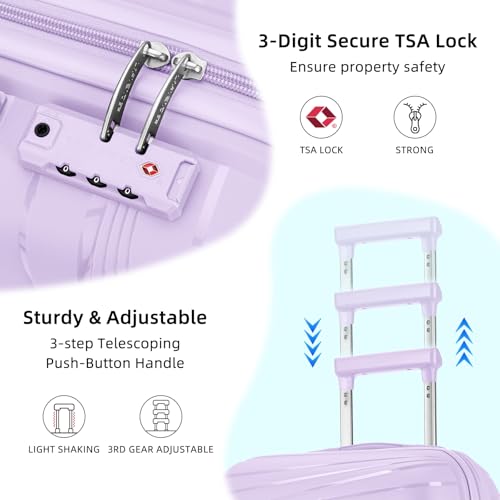 LARVENDER Carry On Luggage 22x14x9 Airline Approved, 20 Inch Hardshell & Lightweight PP Carry On Suitcase for Women with Spinner Wheels TSA Lock, Lavender4
