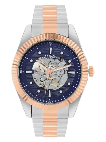 Image of French Connection Emperor Automatic Blue Round Dial Stainless Steel Strap | Casual | Premium | See Through Feature | Brush Feature Wrist Watch for Men - FCA12RTM