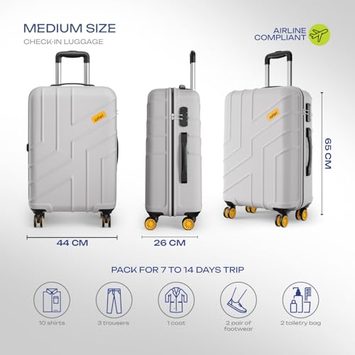 Image of Safari Medium Stratos 8 Wheels Spinner 65cm Size Check-in Trolley Bag, Hard Case Polycarbonate, 360º Wheeling Luggage for Men & Women, Travel Bag, Suitcase, Trolley Bags for Travel, Cloud Grey