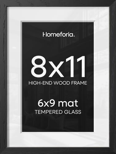 Image of Homeforia 8x11 Black Oak Picture Frame, High-End Wood, 6x9 Mat, Glass | High End Solid Oak Wood, Tempered Glass, Acid-Free 6x9 Removable Mat, 8x11 Edge-to-Edge Display 11x8, Wall Kit, Set Of 1