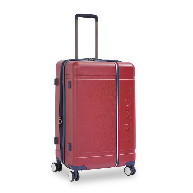 Image of TOMMY HILFIGER Millennia Mid Hard Luggage - Red |Check-in Trolley Bag with TSA Lock | 360 Spinner Double Wheels | Telescopic Handle | Polycarbonate Hardshell Suitcase | 60L Capacity | 68cm