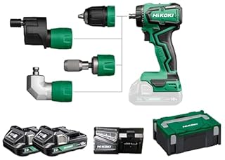 HIKOKI Akku Bohrschrauber, Quick DS18DDQ (18V, 2x2,0 Ah Li-ion Akku, Max. Festdrehmoment (hart): 55 Nm, Leerlaufdrehzahl 2.Gang: 0-1700 min-1, Bohrfuttersp.: 1,5-13 mm) Zubehör (Plus) im HSC Koffer