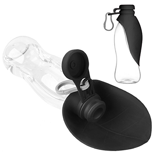 Flexzion Portable Dog Pet Water Dispenser Bottle 500ML/17oz - Compact Expandable Silicone Travel Drinking Feeder Bowl with Flip-up Tray &...