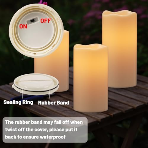 Image of Eldnacele Solar Outdoor Flameless Pillar Candles Waterproof Rechargeable | Solar Powered LED Flickering Candles, White Plastic Dusk to Dawn, Garden Porch Wedding Lantern Decor, 3 inch x 5 inch6 inch8 inch, 3 Pack