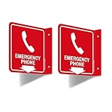 Faittoo Emergency Phone Sign, 2 Pack Emergency Phone with Down Arrow - 6 x 6 Inches Acrylic Plastic, 2 Pre-Drilled Holes, Includes Matching Screws, Use for Home Office/Business