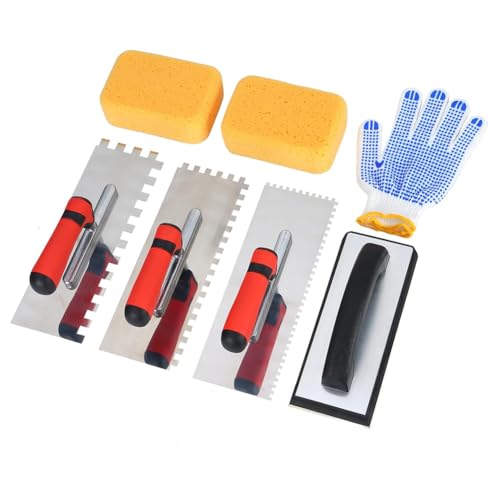 Osmond Juego de 3 Llanas Cuadradas con Llana de Goma, Esponjas y Guantes de Trabajo. Ideal para Cemento, Hormigón y Mampostería.