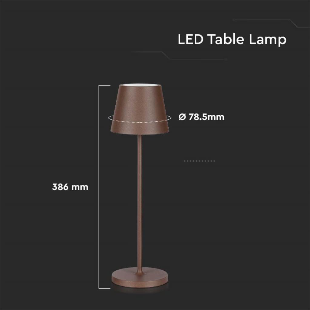 V-TAC Lampada da Tavolo senza Fili LED Dimmerabile in Alluminio – Lampada Marrone Wireless per Uso Interno ed Esterno IP54 da Casa o Ristorante – Design Elegante – Luce Bianca Calda