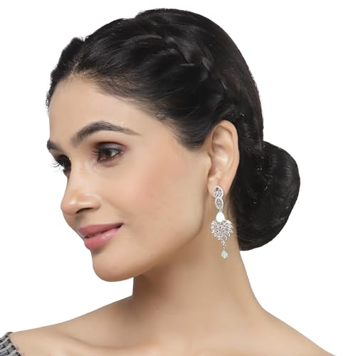 Rhodium-Plated Diamond Studded Spiked Drop Earrings