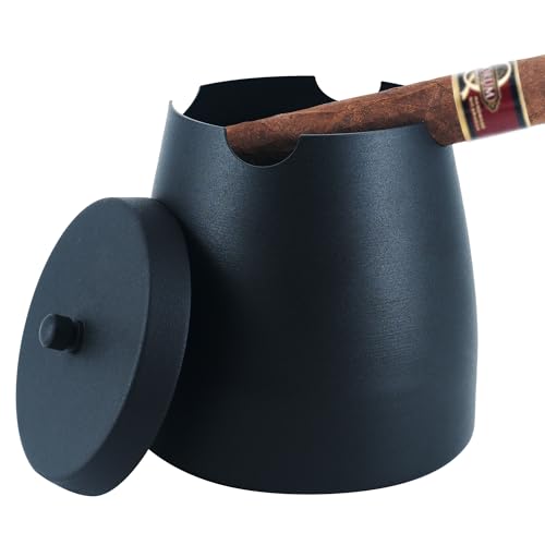 Crefun Zigarrenaschenbecher Groß mit Deckel Winddicht & Regensicher für Drinnen und Draußen 4 Zigarrenhalter Abnehmbarer Mittelsteg Rutschfester Boden Zigarren Zubehör Geschenk für Männer (X-Large)