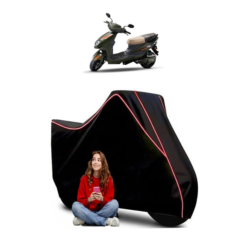 Image of Lectrix EV Scooty Bike Cover Water Resistant Outdoor Use Universal Fit Scooters Motorcycles Heavy Duty UV Protection Dust Rain Scratch Resistant Elastic Bottom Black Blue Piping