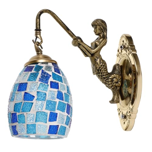 Aplique de pared sirena Hemobllo de vidrio mosaico azul vintage