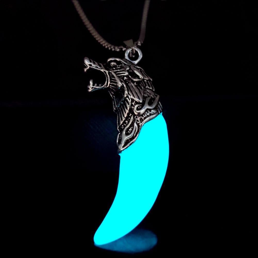 Wolf Teeth Necklace for Women Men Wolf Totem Amulet Pendant Necklace Luminous Wolf Dog Fang Necklace Halloween Necklace Glow in The Dark Gift Jewelry - Image 2