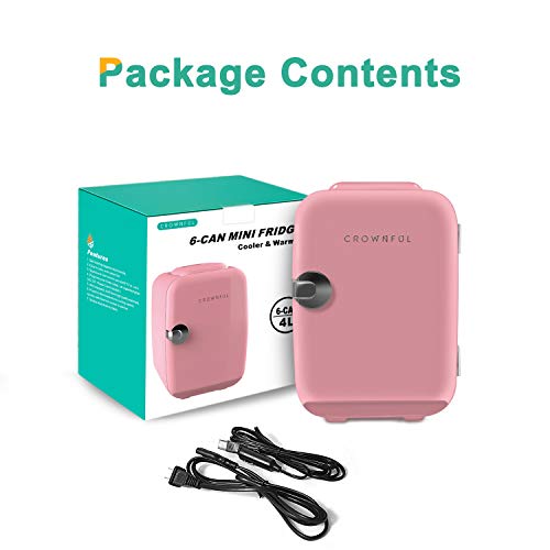 Crownful Mini Fridge, 4 Liter/6 Can Portable Cooler And Warmer Personal Refrigerator For Skin Care, Cosmetics, Beverage, Food,Great For Bedroom, Office, Car, Dorm, Etl Listed (Pink) #TOP7