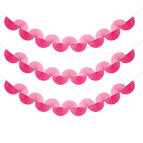 Image of Weekgrat 3 Pack Wedding Paper Fans Garland 15.6ft Colorful Background Ceiling Hanging Decorations Paper Garland Decorations Set for Birthday Party Supplies 3D Bachelorette Party Decoration(Pink)