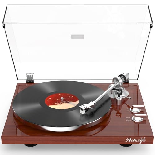Retrolife Record Player Turntables for Vinyl Records with Wireless Output Belt-Drive LP Player 33 1/3&45 RPM c Phono Preamp USB Digital to PC Recording MM Cartridge&Ajust Counterweight Upgraded
