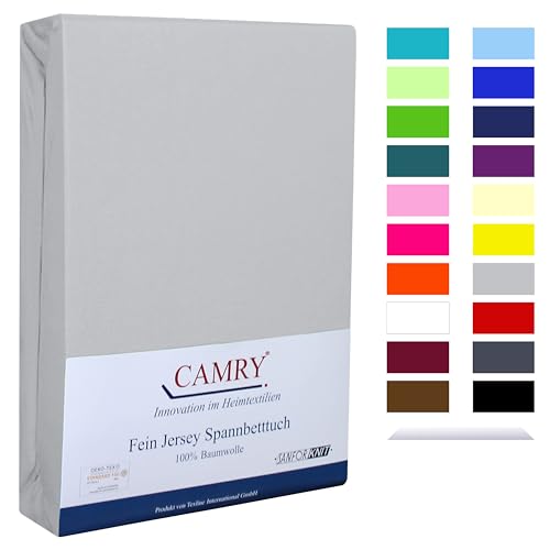 Camry Spannbettlaken Topper 180x200cm Silber Baumwolle Bettlaken Jersey Spannbetttuch Oeko-Tex 100
