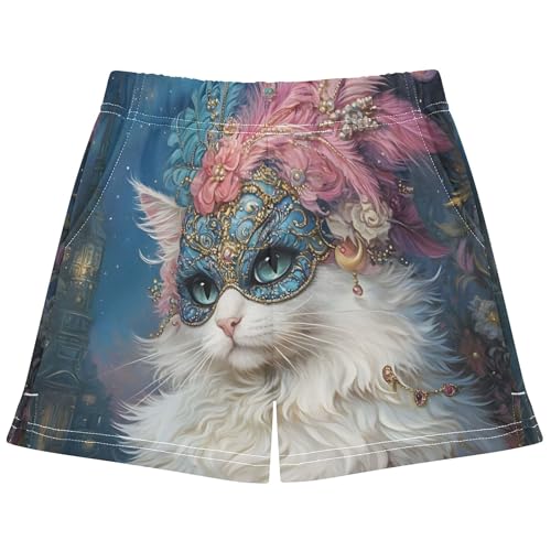 Girls Shorts Cute Cat Feather Print Comfy Summer Athletic Pajama Shorts Kids Activewear Youth Trendy Clothes, X-Small