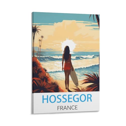 Poster Hossegor vintage de voyage décoration de chambre sur toile grand format 60 x 90 cm