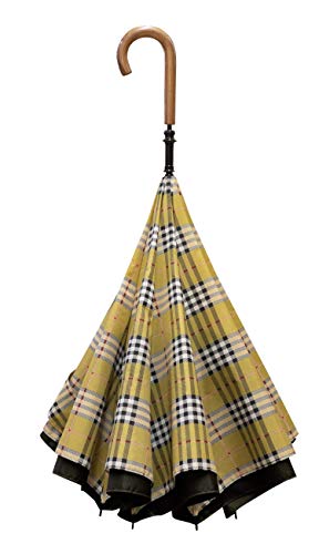 【CARRY saKASA(キャリーサカサ) UK Model（UK モデル）】逆折り式傘 逆さ傘 濡れない傘 軽量 テフロン加工 (オーカーチェック柄)