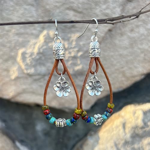Bopiu Boho Earrings For Women,Handmade Vintage Dangle Drop Earring,Western Country With Nature Stone And Flower  thumb #4