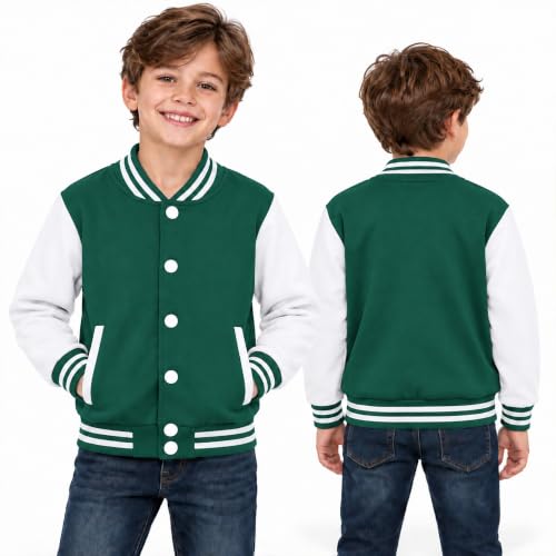 Image of Kids Baseball Jackets Boys Girls Fit Varsity Jacket Casual Lightweight Plain Button Cardigan School Coat
