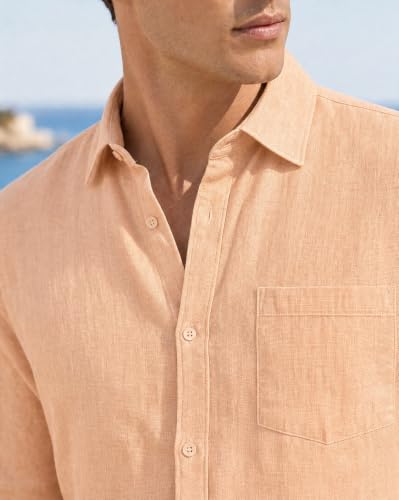 Image of Nobero Breezy Premium Linen Cotton Shirt for Men | Stylish Casual Shirts for Men | Semi Cut Collar | Box Pleat | Curved Hem | Regular Fit | Full Sleeve | S-XXXL