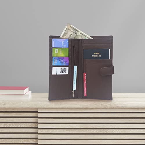 Image of KARA Brown Unisex Genuine Leather Passport Holder - Travel Friendly Passport Wallet with 8 Card Holder Slot