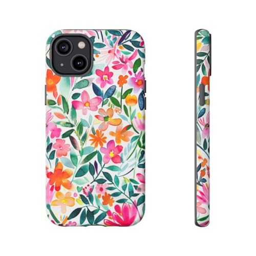 Coque iPhone 14 Plus rose rigide mate à motif floral aquarelle
