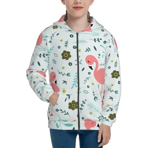 Cute Flamingo Kid Hoodies Boys Zip Up Sweatshirts Girls Pullover with Pocket3