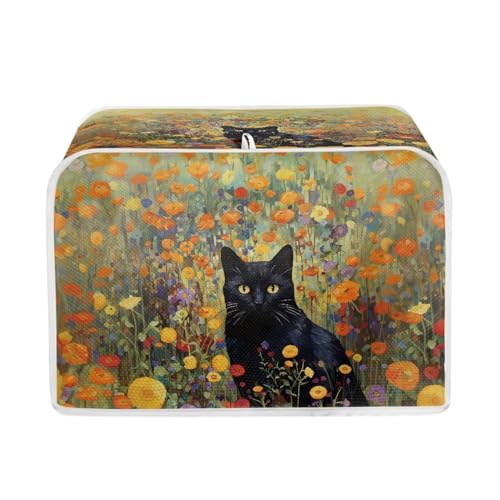 Image of Talayituse Cat Flower Print Toaster Cover 2 Slice Wide Slot, Lightweight Toaster Dust Protection Washable Appliance Bread Maker Cover
